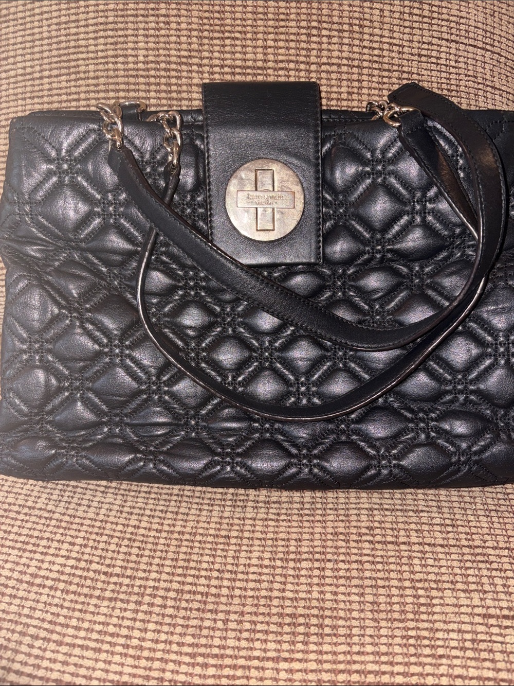 Kate Spade Black Quilted Leather Shoulder Bag with Chain Strap